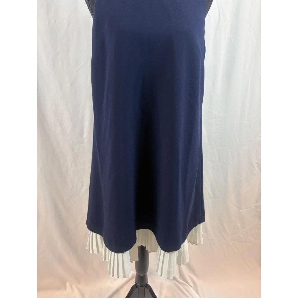 Nanette Lepore Navy Blue Shift Dress Lace Collar Pleated Hem Sleeveless Size 6 - Picture 7 of 14
